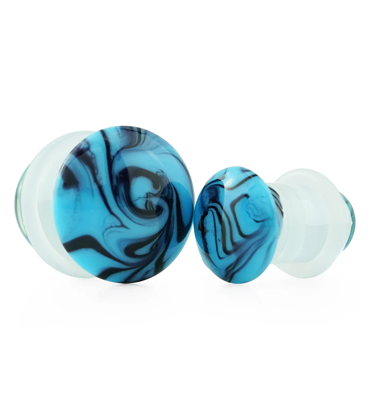 Blue & Black Haze Single Flare Glass Plugs - Mrs Treak