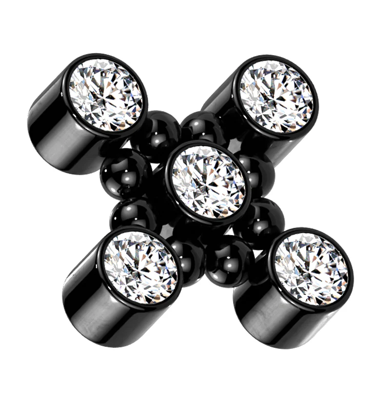 Black PVD Quincunx CZ Titanium Internally Threaded Top - Mrs Treak