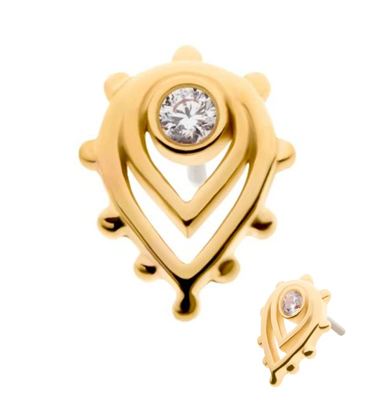 14kt Gold Double Teardrop CZ Threadless Top - Mrs Treak