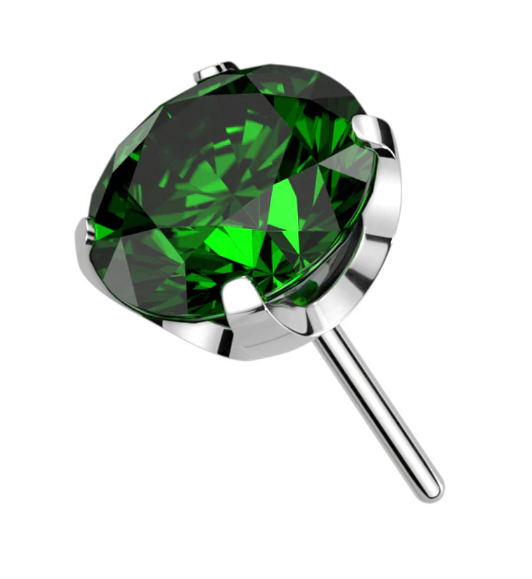 Prong Set Dark Green CZ Threadless Titanium Top - Mrs Treak