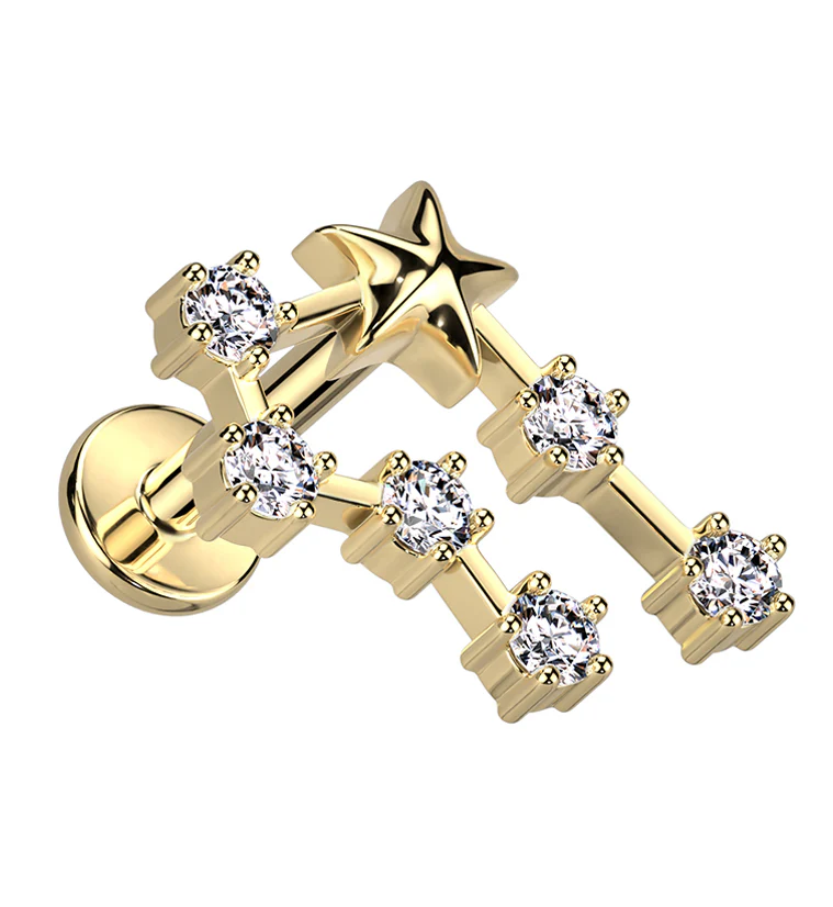 Gold PVD Cancer Constellation Clear CZ Stainless Steel Internally Threaded Labret - Mrs Treak