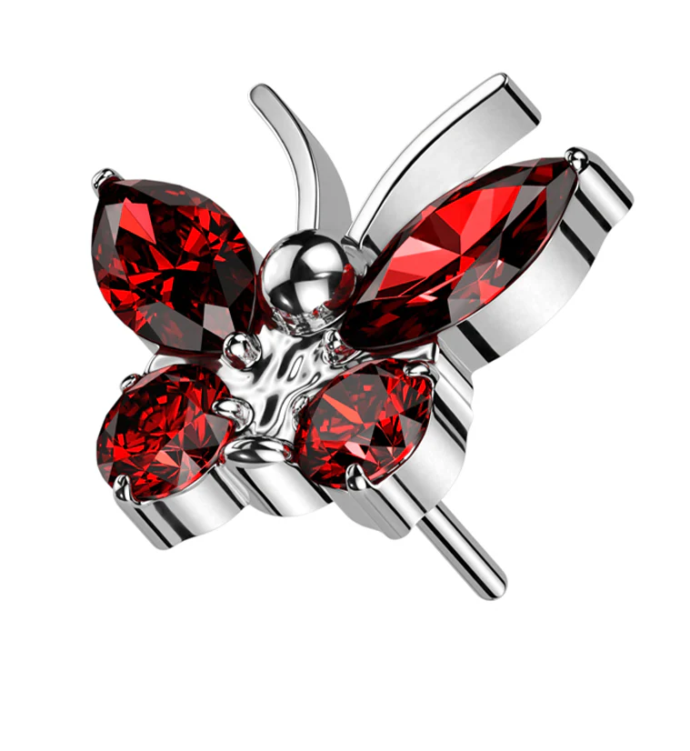 Butterfly Antennae Red CZ Titanium Threadless Top - Mrs Treak