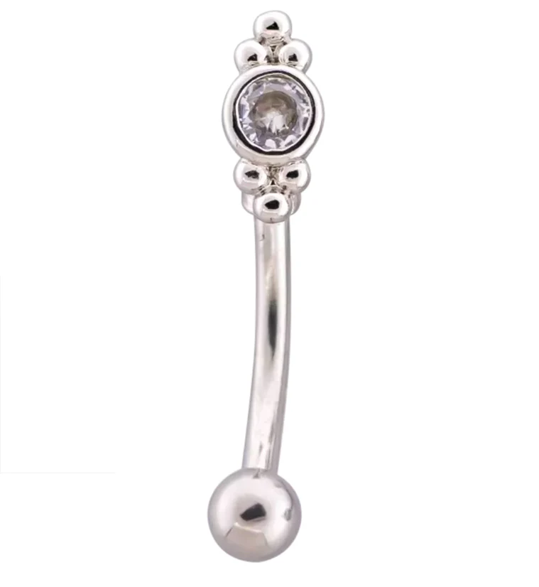 Beaded Clear CZ Stainless Steel Curved Barbell - Mrs Treak