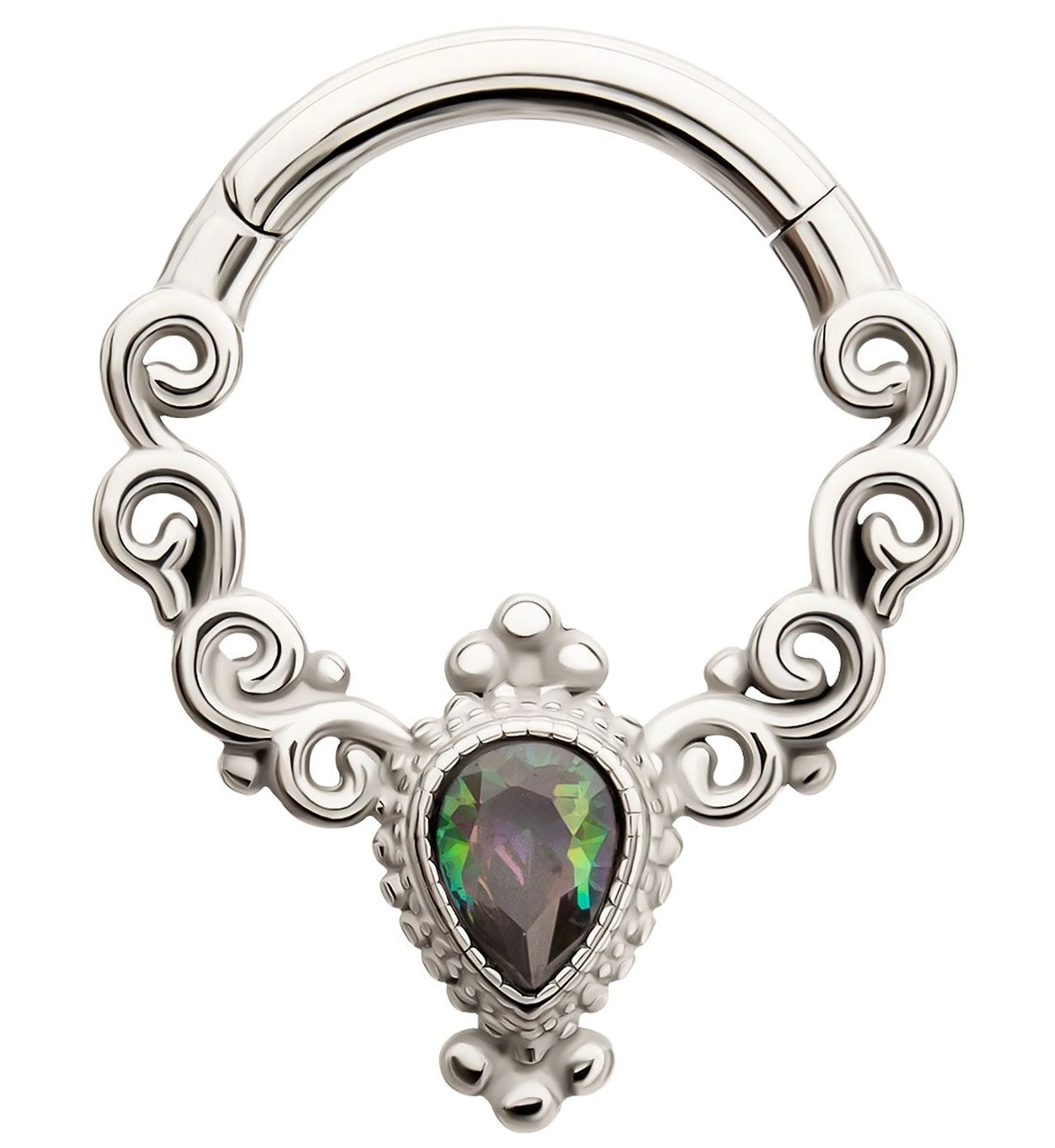 Swirl Purple Aurora Teardrop CZ Stainless Steel Hinged Segment Ring - Mrs Treak