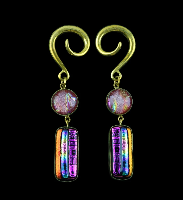 Rainbow Double Dichroic Plane Glass Brass Ear Weights - Mrs Treak