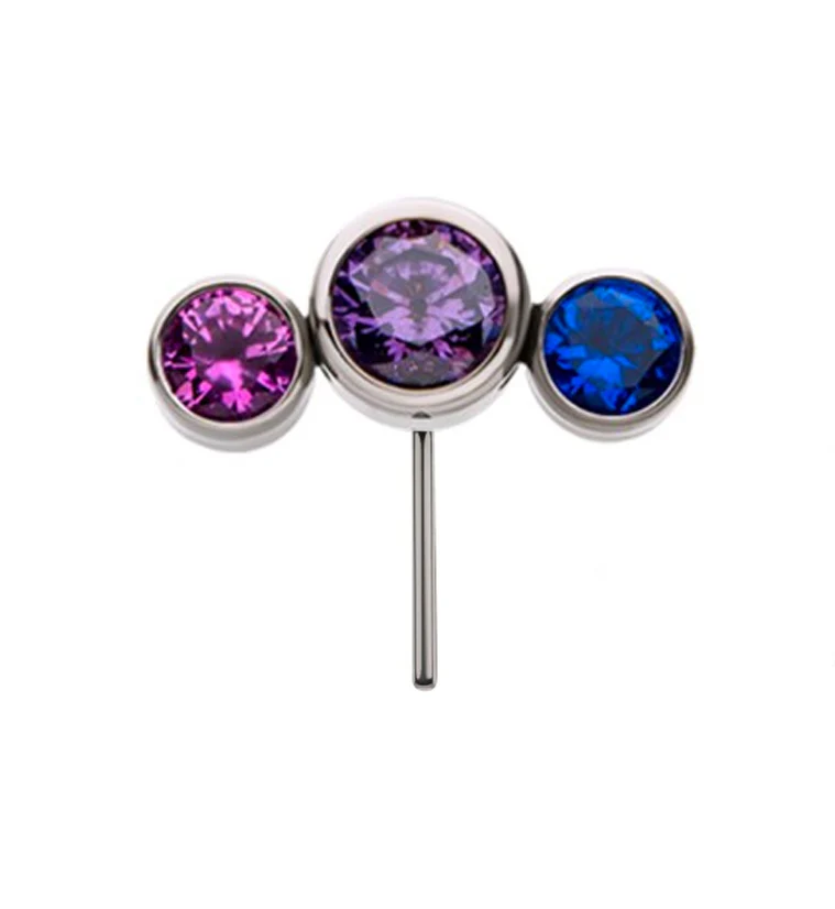 Pride Triple CZ Front Facing Threadless Top Version 1 - Mrs Treak