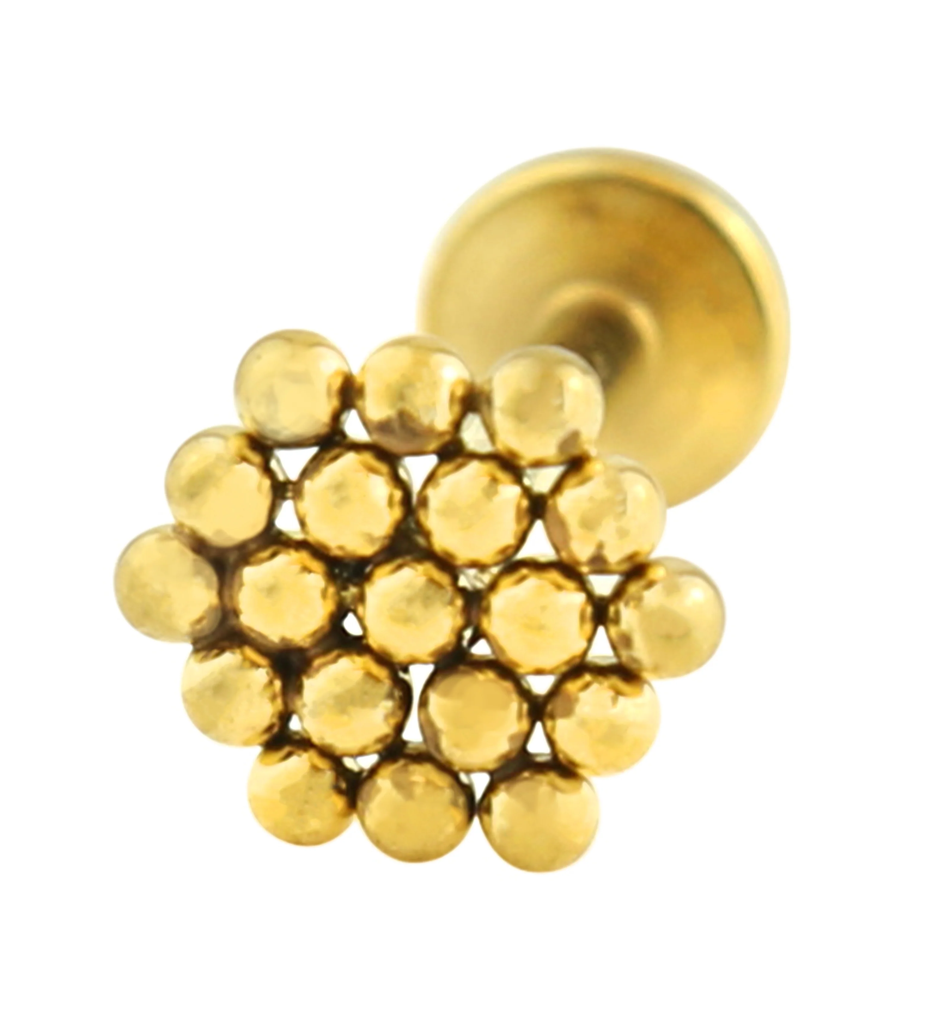 Gold PVD Hexagon Beaded Internally Threaded Stainless Steel Labret - Mrs Treak