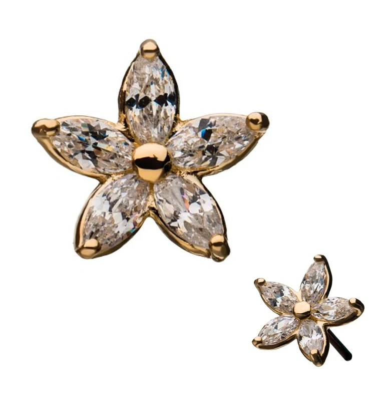 14kt Gold Flower Prong CZ Threadless Top - Mrs Treak