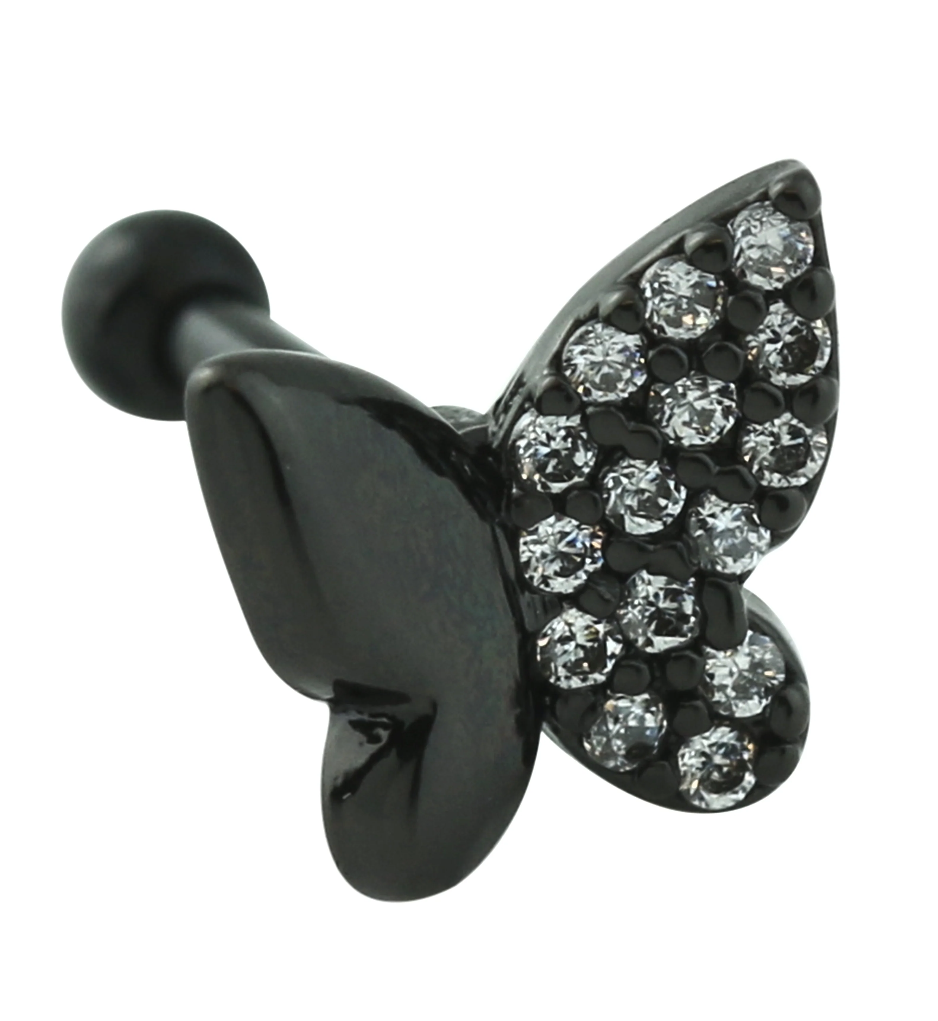 Black PVD Butterfly Half Pave Clear CZ Cartilage Barbell - Mrs Treak