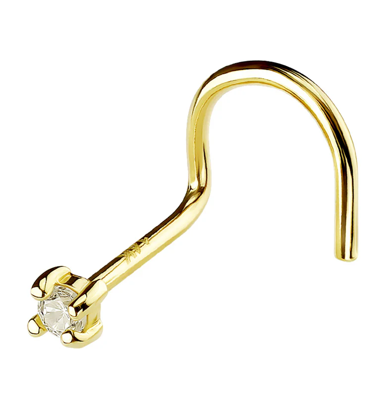 14kt Gold Clear CZ Nose Screw - Mrs Treak