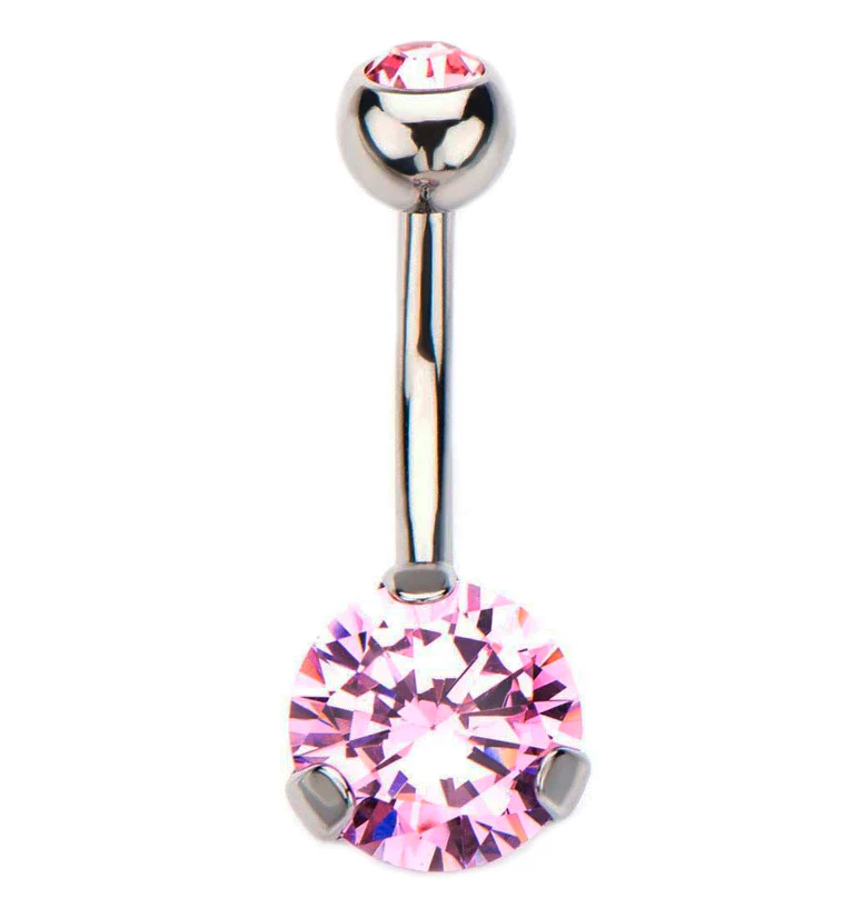 Prong Pink CZ Stainless Steel Belly Button Ring - Mrs Treak