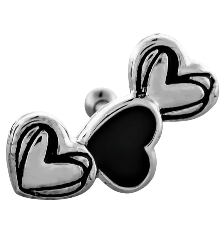 Triple Black Heart CZ Cartilage Barbell - Mrs Treak