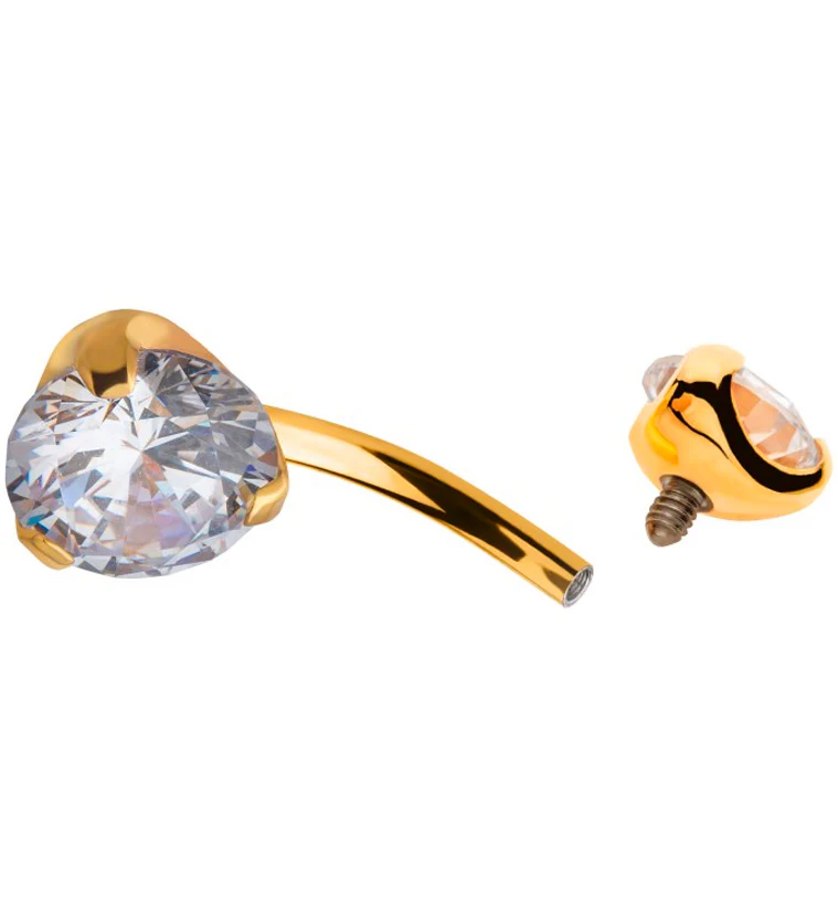 24kt Gold PVD Titanium Double CZ Belly Button Ring - Mrs Treak