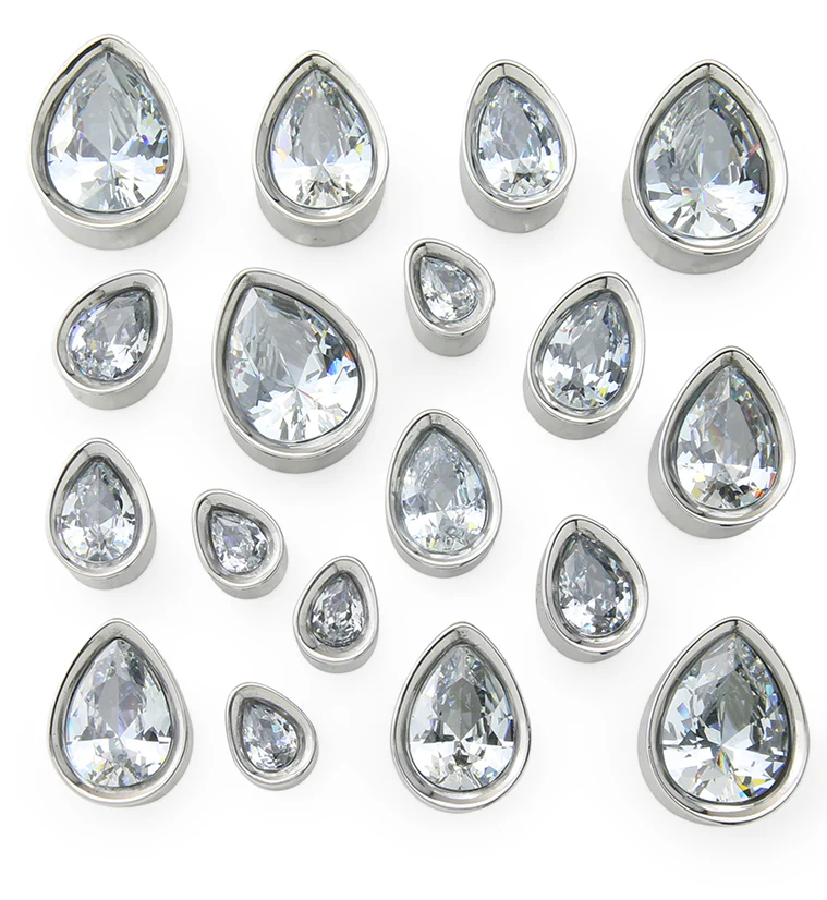 Teardrop Clear CZ Stainless Steel Tunnels - Mrs Treak