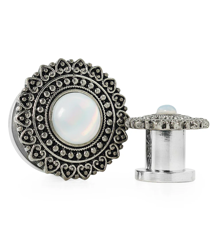 Florid White Opalite Stainless Steel Tunnel Plugs - Mrs Treak