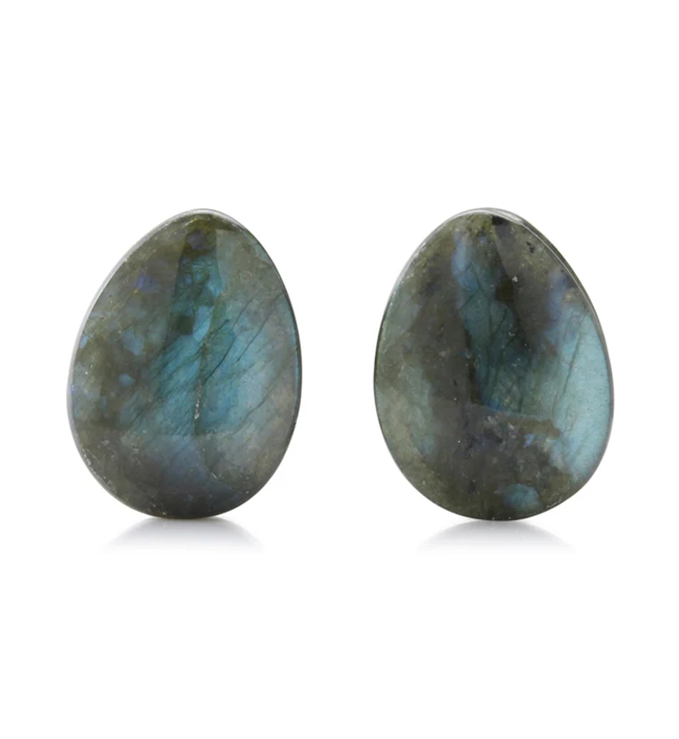 Labradorite Stone Teardrop Plugs 5/8