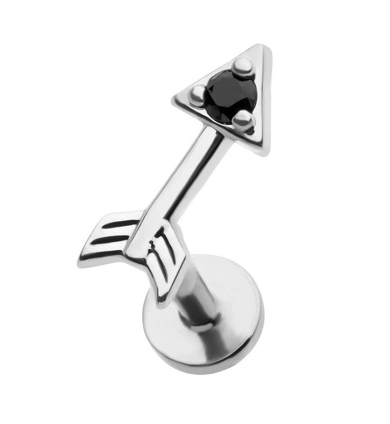 Arrow Black CZ Stainless Steel Threadless Labret - Mrs Treak