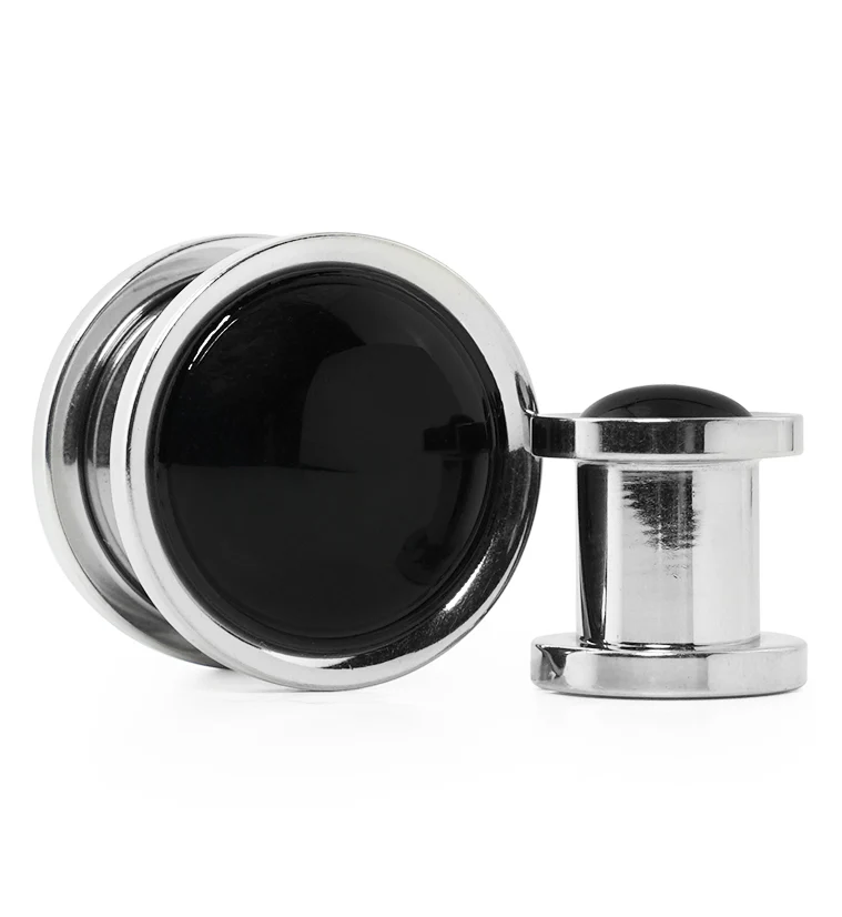 Black Onyx Stone Stainless Steel Plugs - Mrs Treak