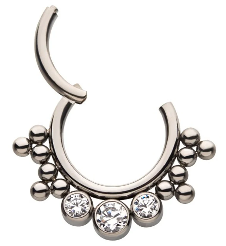 Cluster Beaded Triple CZ Titanium Hinged Segment Ring - Mrs Treak