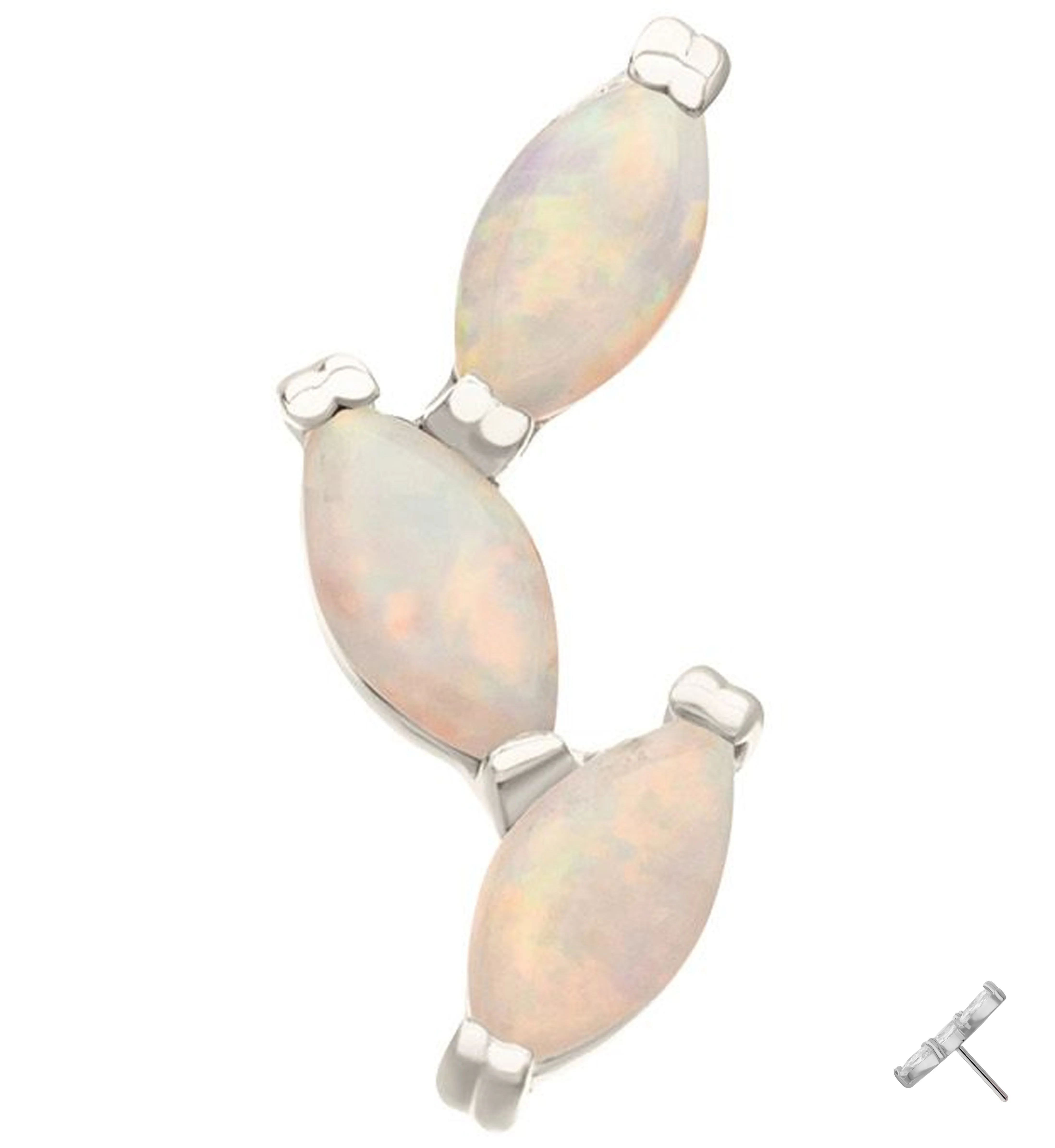 14kt White Gold Triple White Opalite Marquise Vine Threadless Top - Mrs Treak