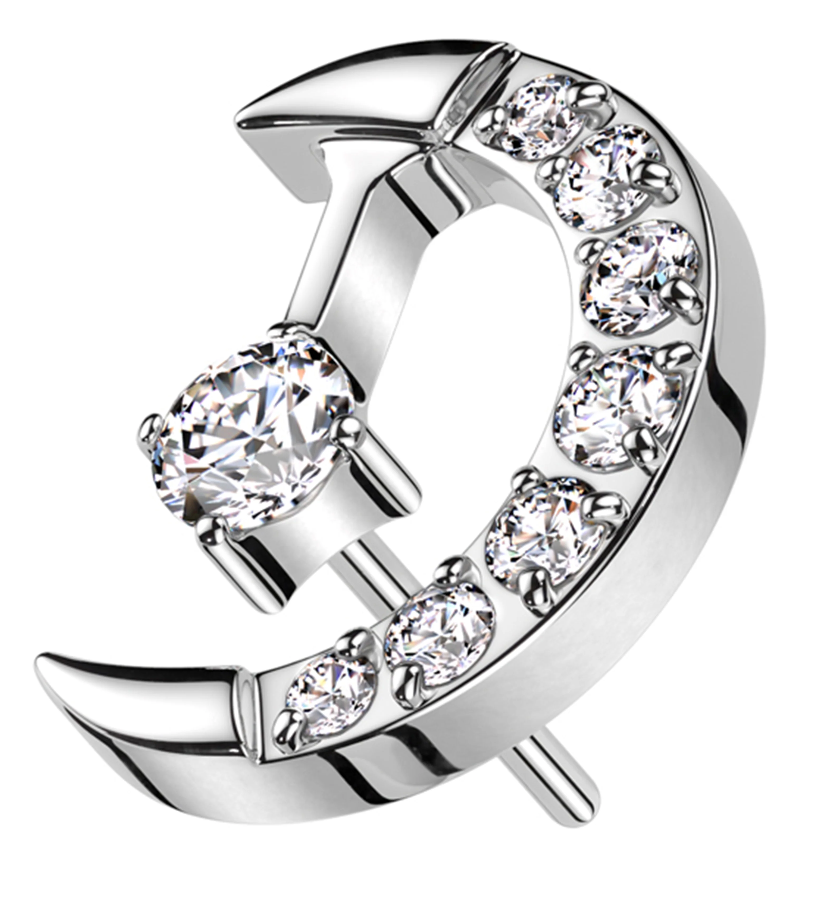 Crescent Moon Clear CZ Drop Titanium Threadless Top - Mrs Treak