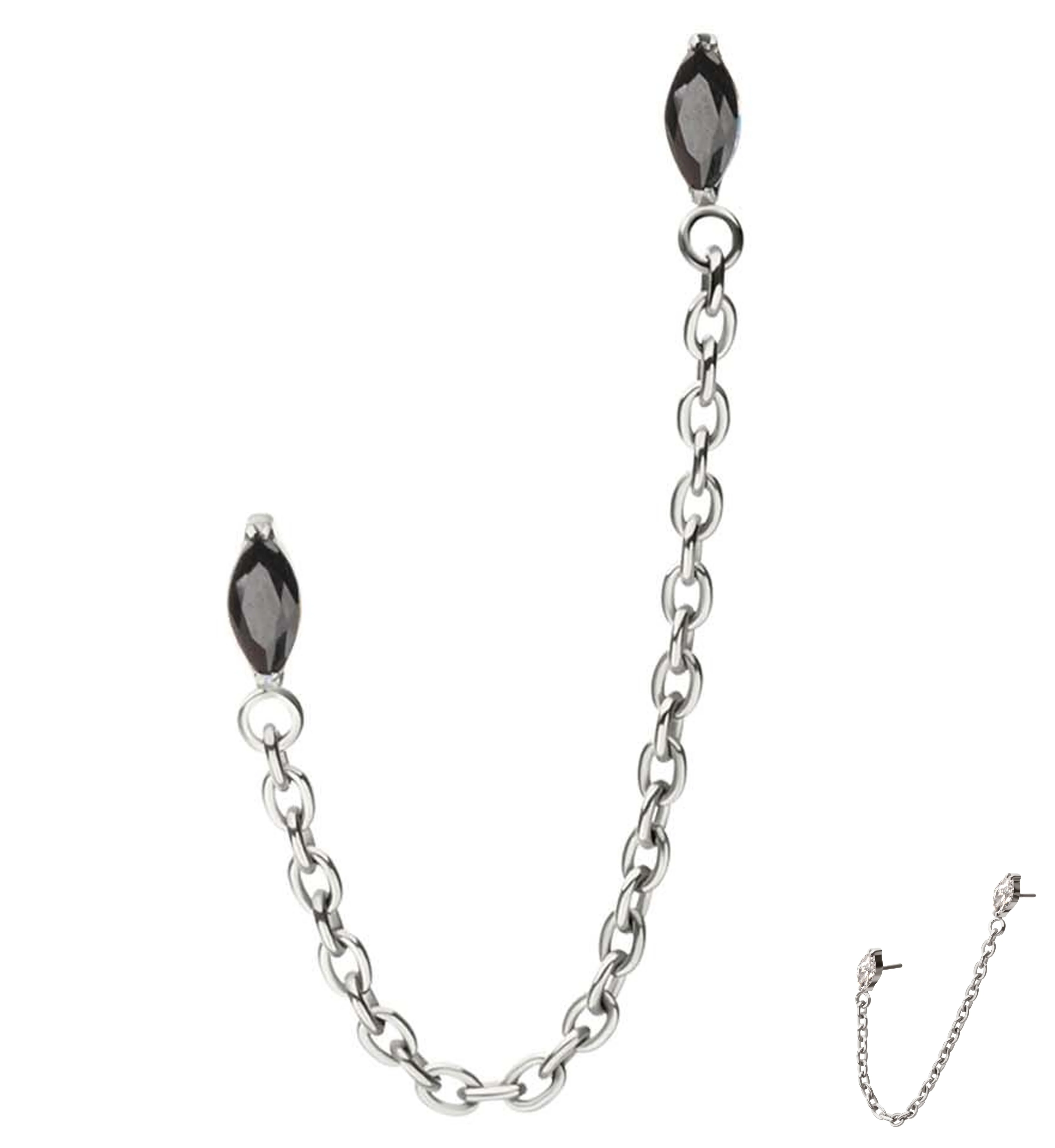 Double Marquise Black CZ Titanium Threadless Connector Rolo Chain Tops - Mrs Treak