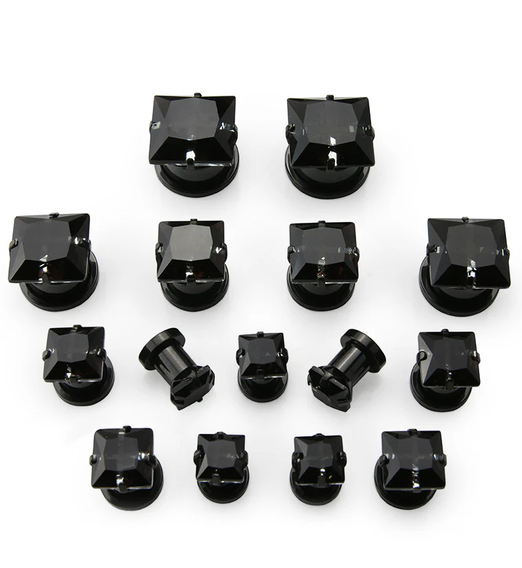 Black PVD Black CZ Gem Diamond Stud Plugs - Mrs Treak