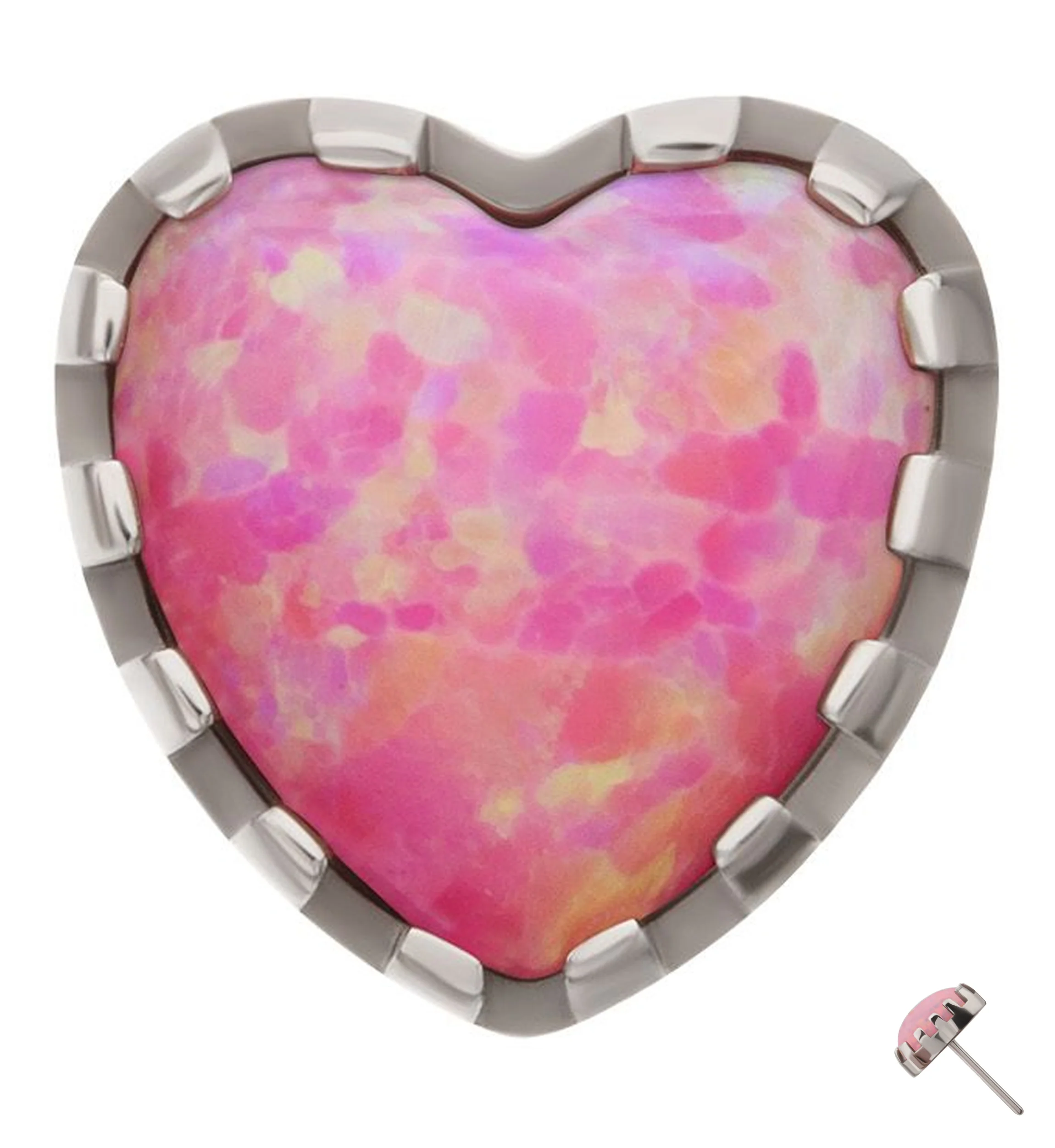 Prong Pink Opalite Heart Titanium Threadless Top - Mrs Treak