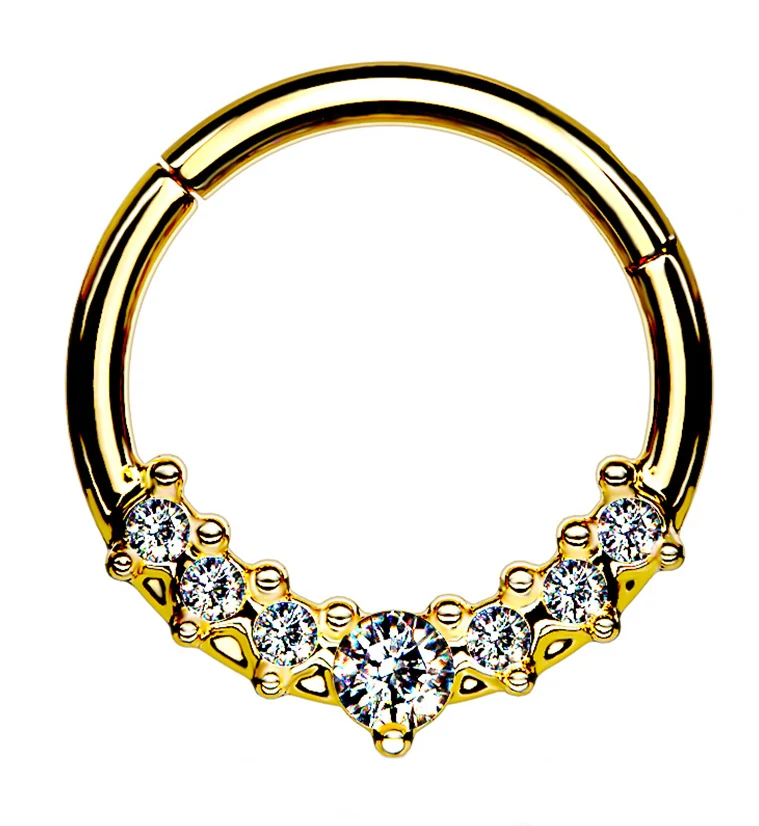 Radiant Gold PVD Cluster Bead CZ Hinged Segment Hoop Ring - Mrs Treak