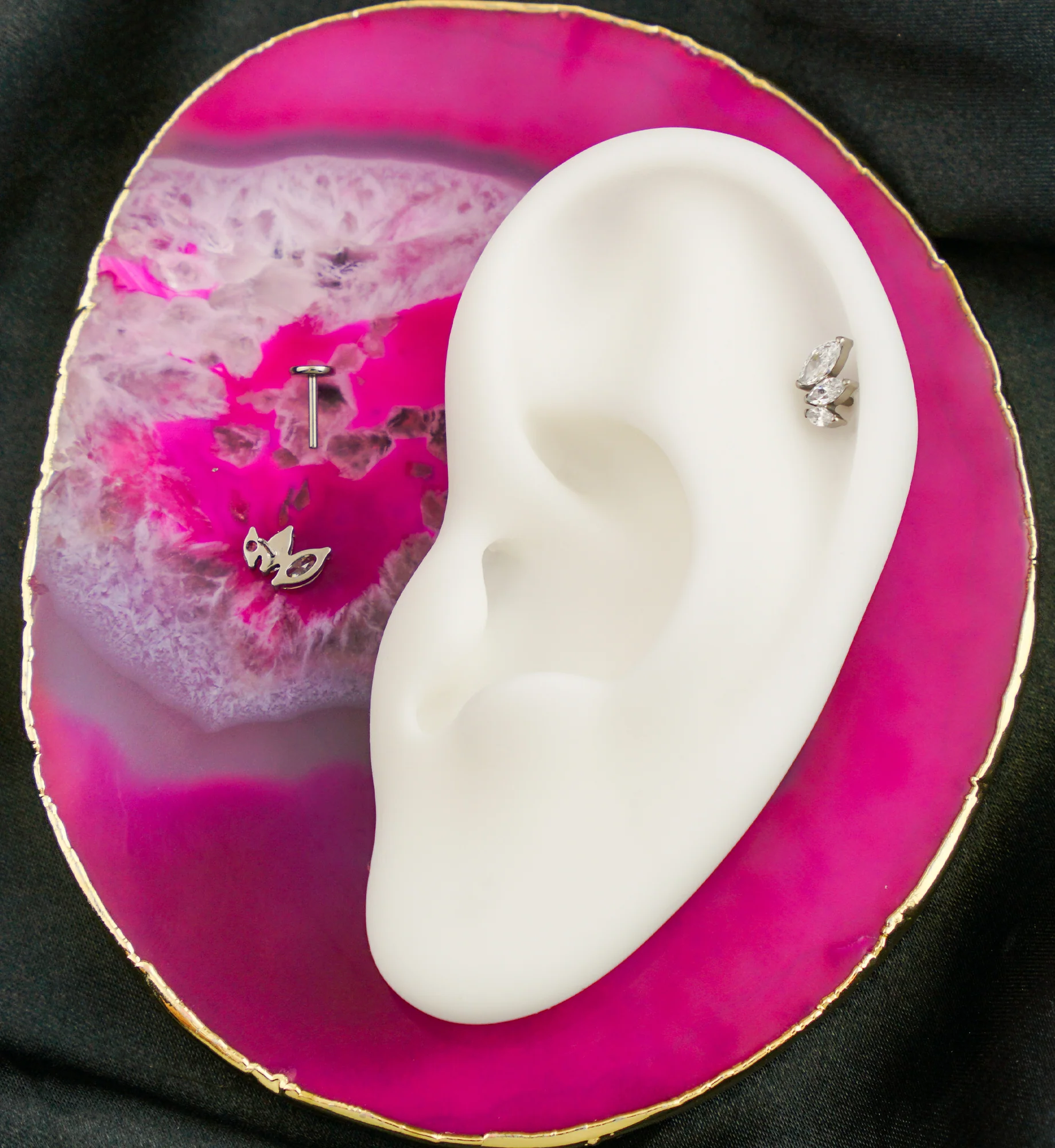 Triple Marquise Clear CZ Titanium Threadless Labret - Mrs Treak