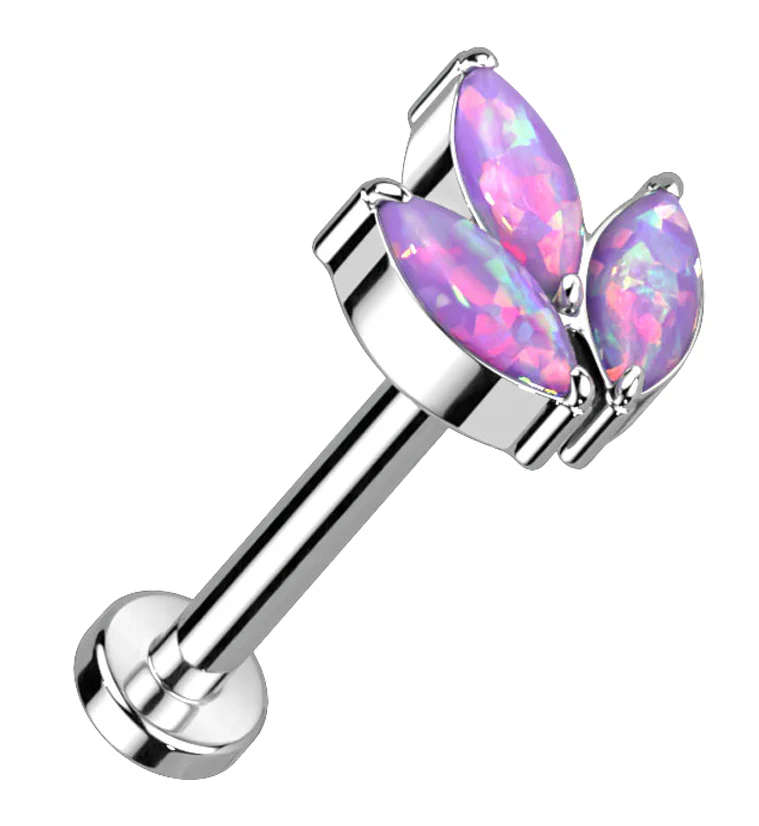 Purple Opalite Tri Sepal Titanium Threadless Labret - Mrs Treak
