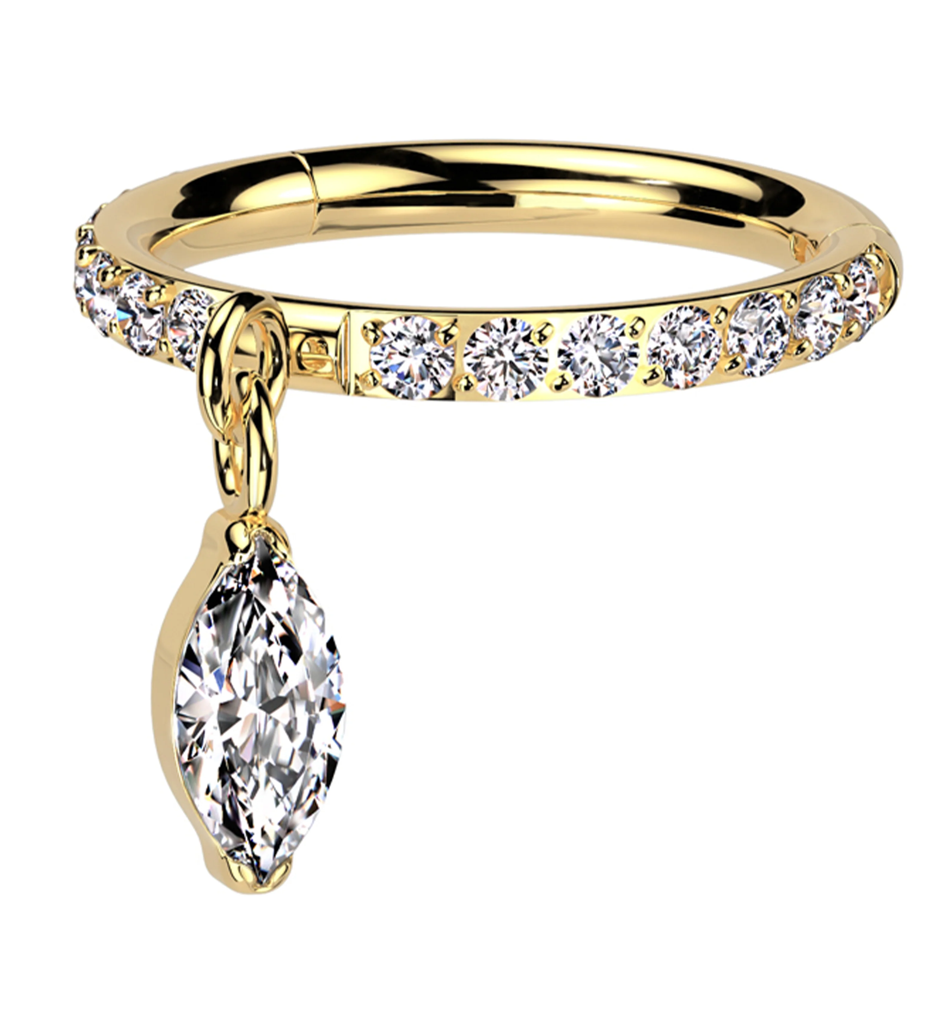 Gold PVD Side Facing Marquise Dangle Clear CZ Row Titanium Hinged Segment Ring - Mrs Treak