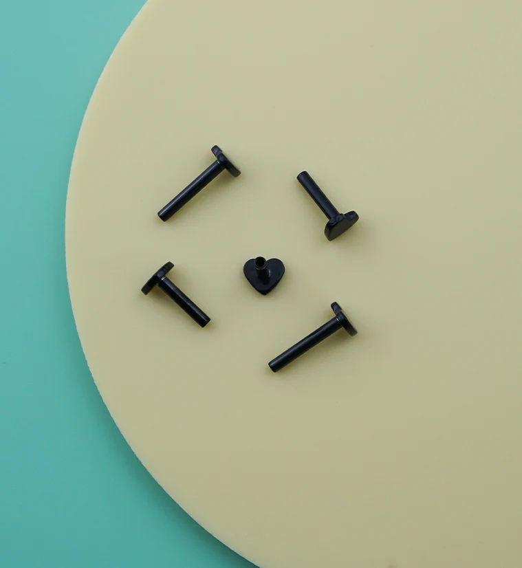 Black PVD Heart Internally Threaded Titanium Flat Back Labret (Post Only) - Mrs Treak