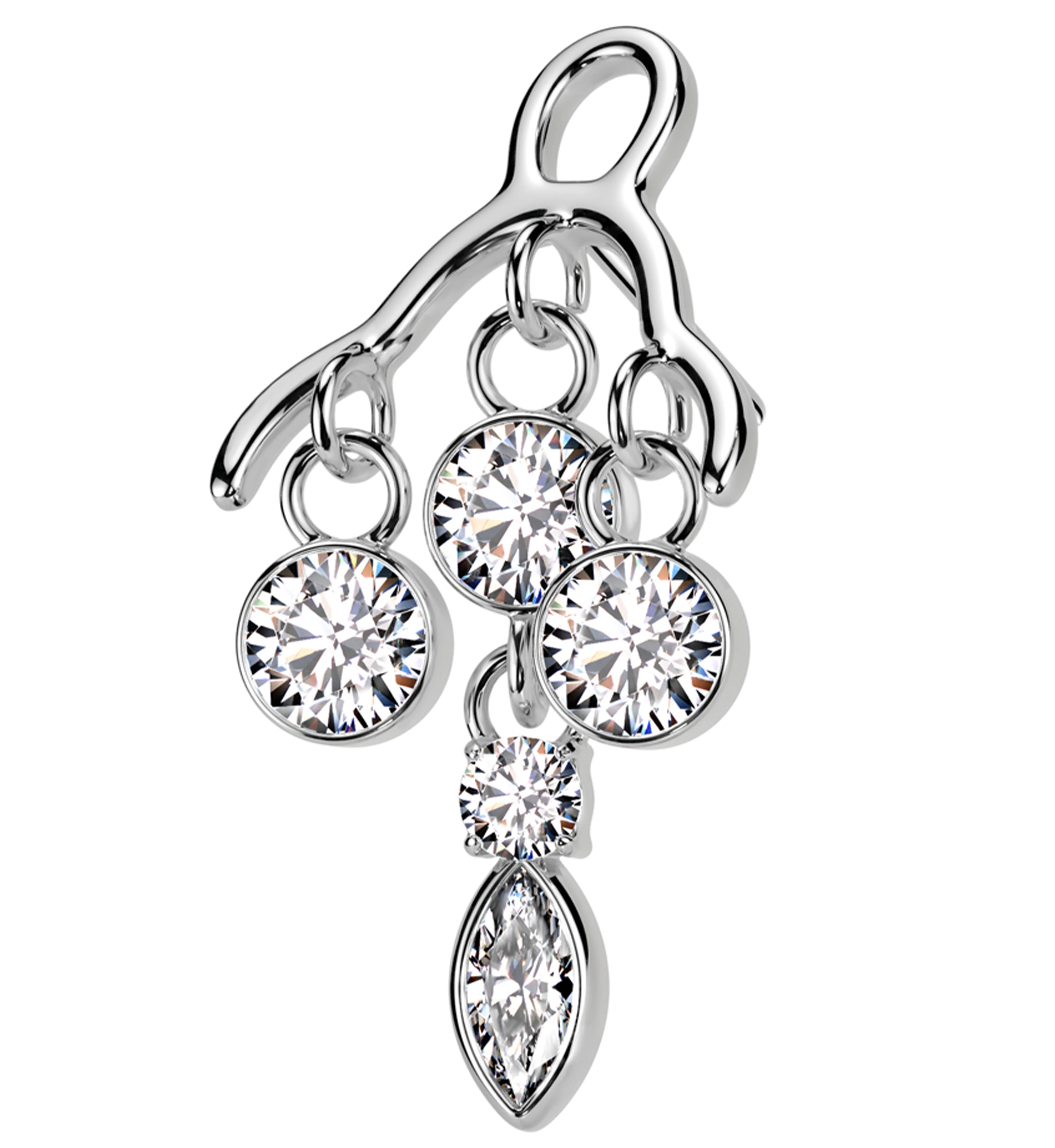 14kt White Gold Chandelier Dangle Clear CZ Threadless Top - Mrs Treak