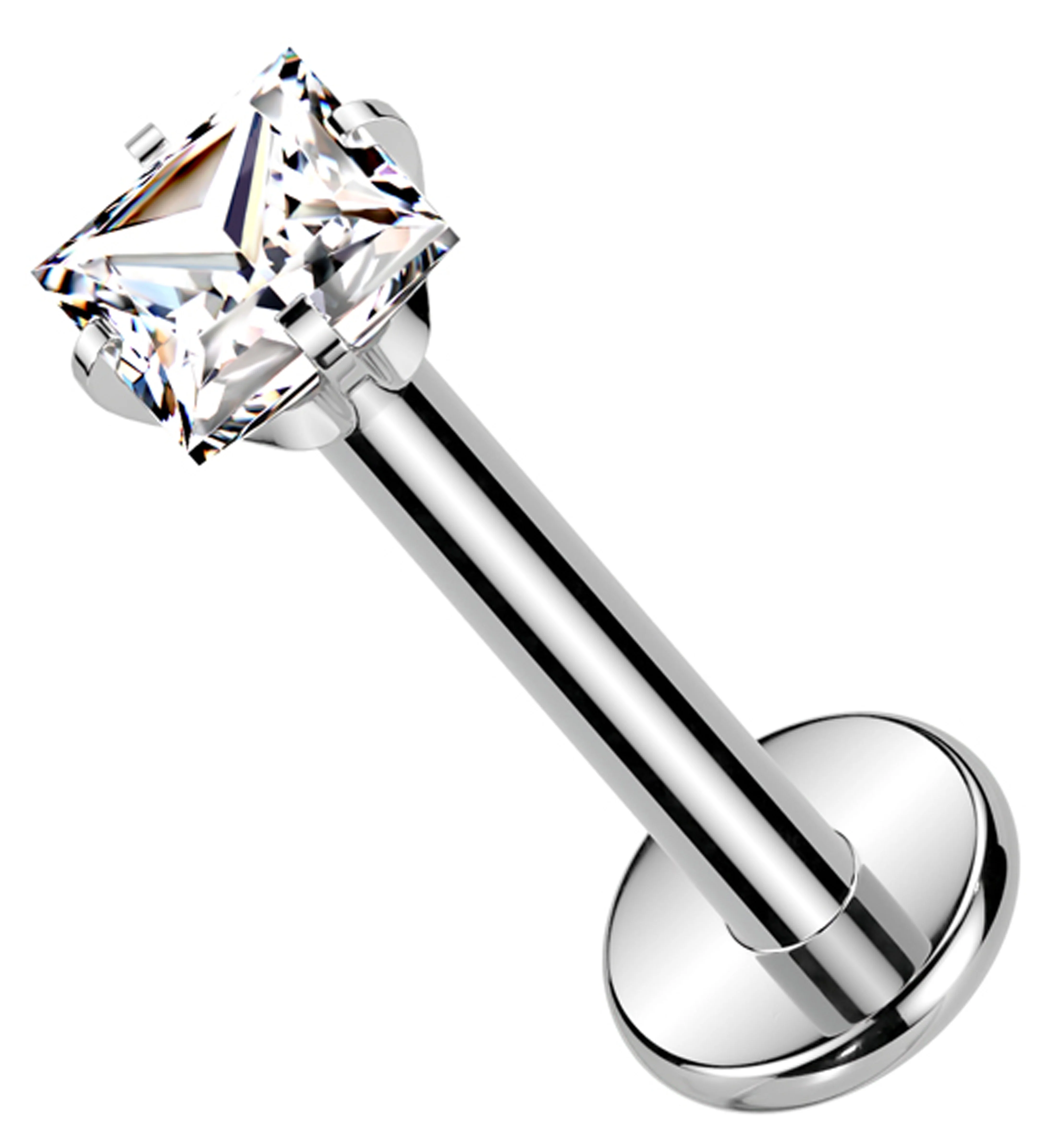 Prong Set Square Clear CZ Internally Threaded Titanium Labret - Mrs Treak