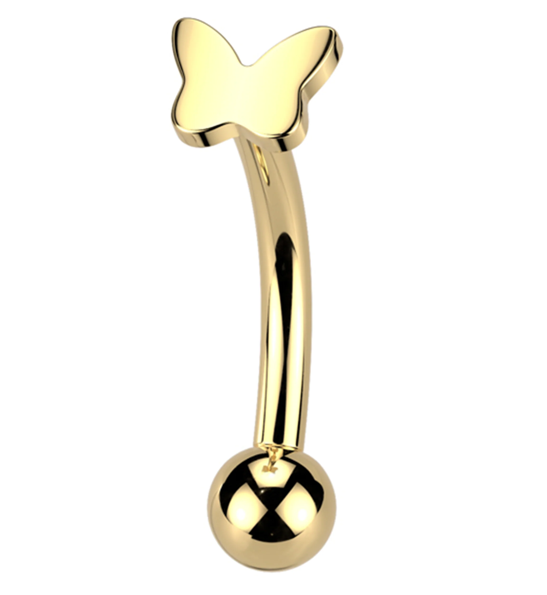 Gold PVD Butterfly Threadless Titanium Curved Barbell - Mrs Treak