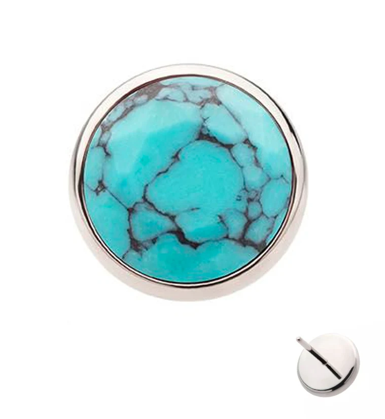 Faceted Faux Turquoise Stone Titanium Threadless Top - Mrs Treak