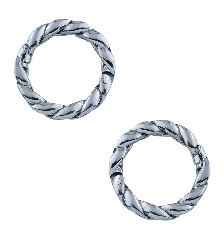 White Brass Curb Chain Hoop Hinged Ear Weights - Mrs Treak