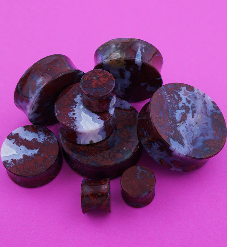 Grade A Red Moss Agate Stone Plugs - Mrs Treak
