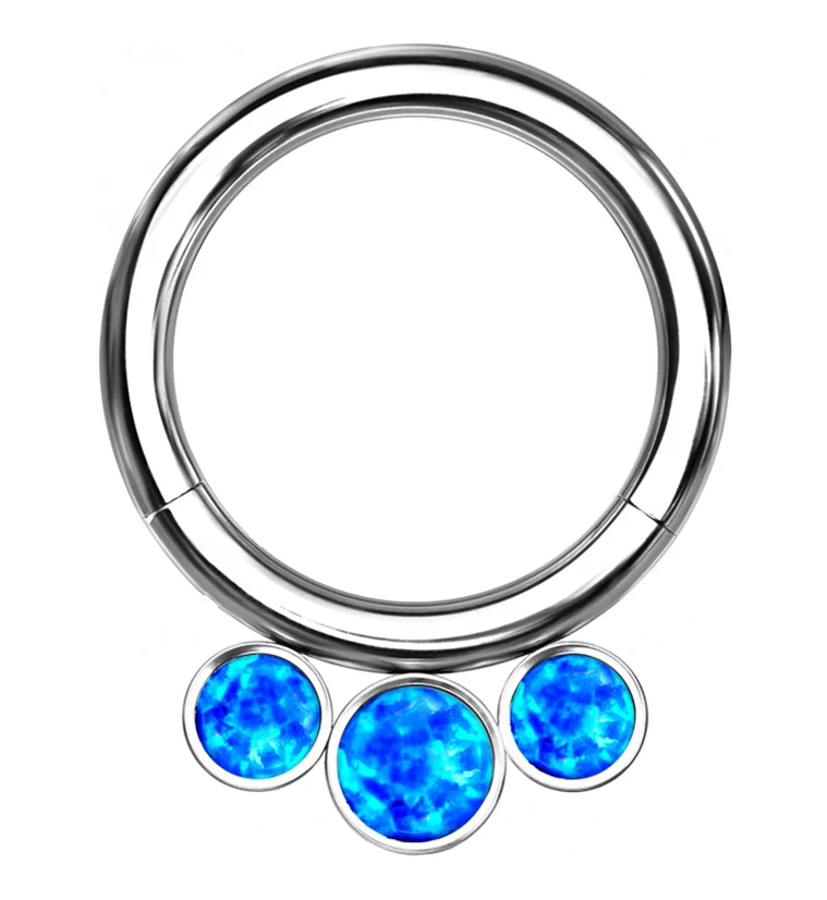 Titanium Hinged Triple Blue Opalite Segment Ring - Mrs Treak