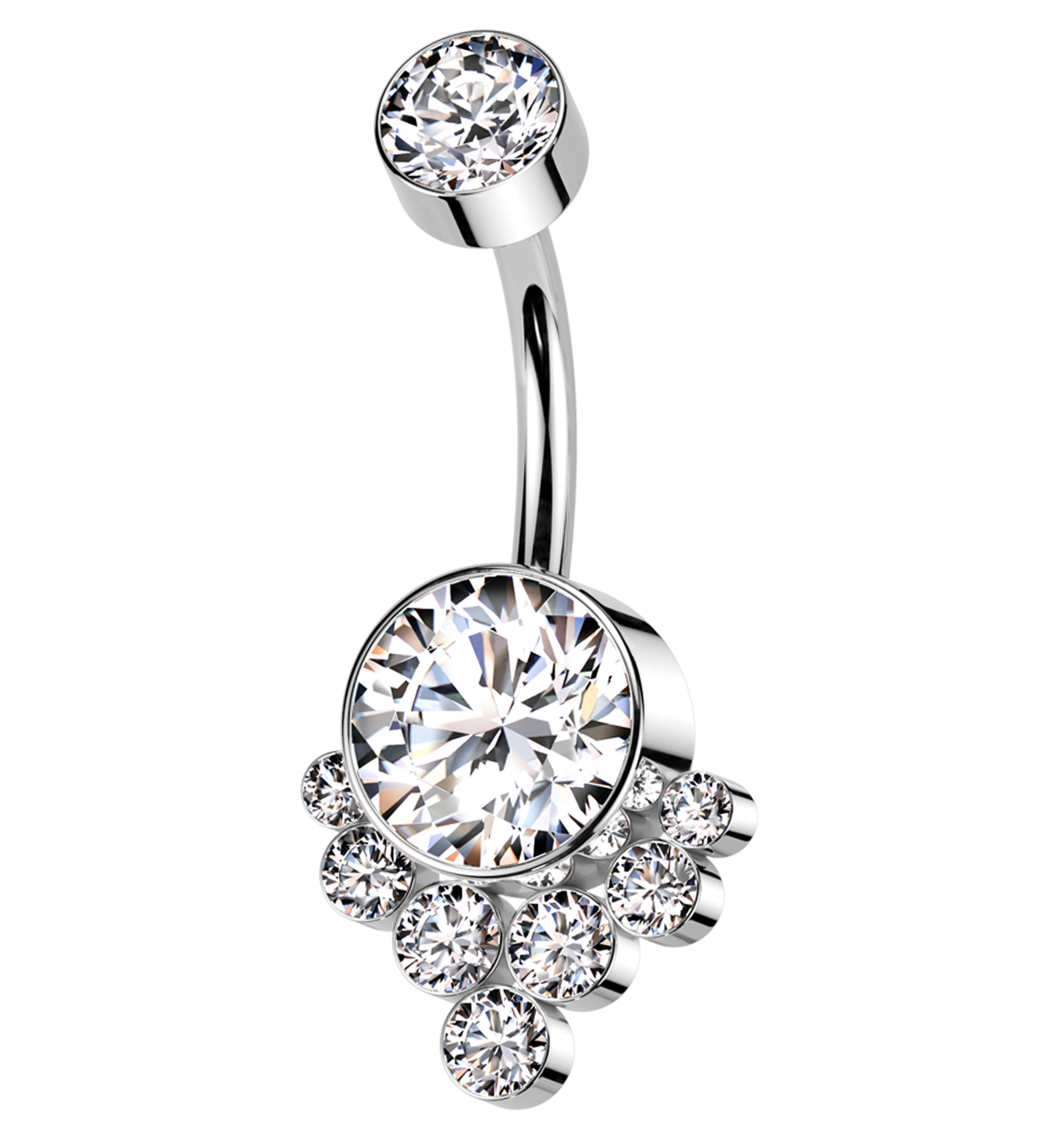 Drop Cluster Clear CZ Titanium Internally Threaded Belly Button Ring - Mrs Treak
