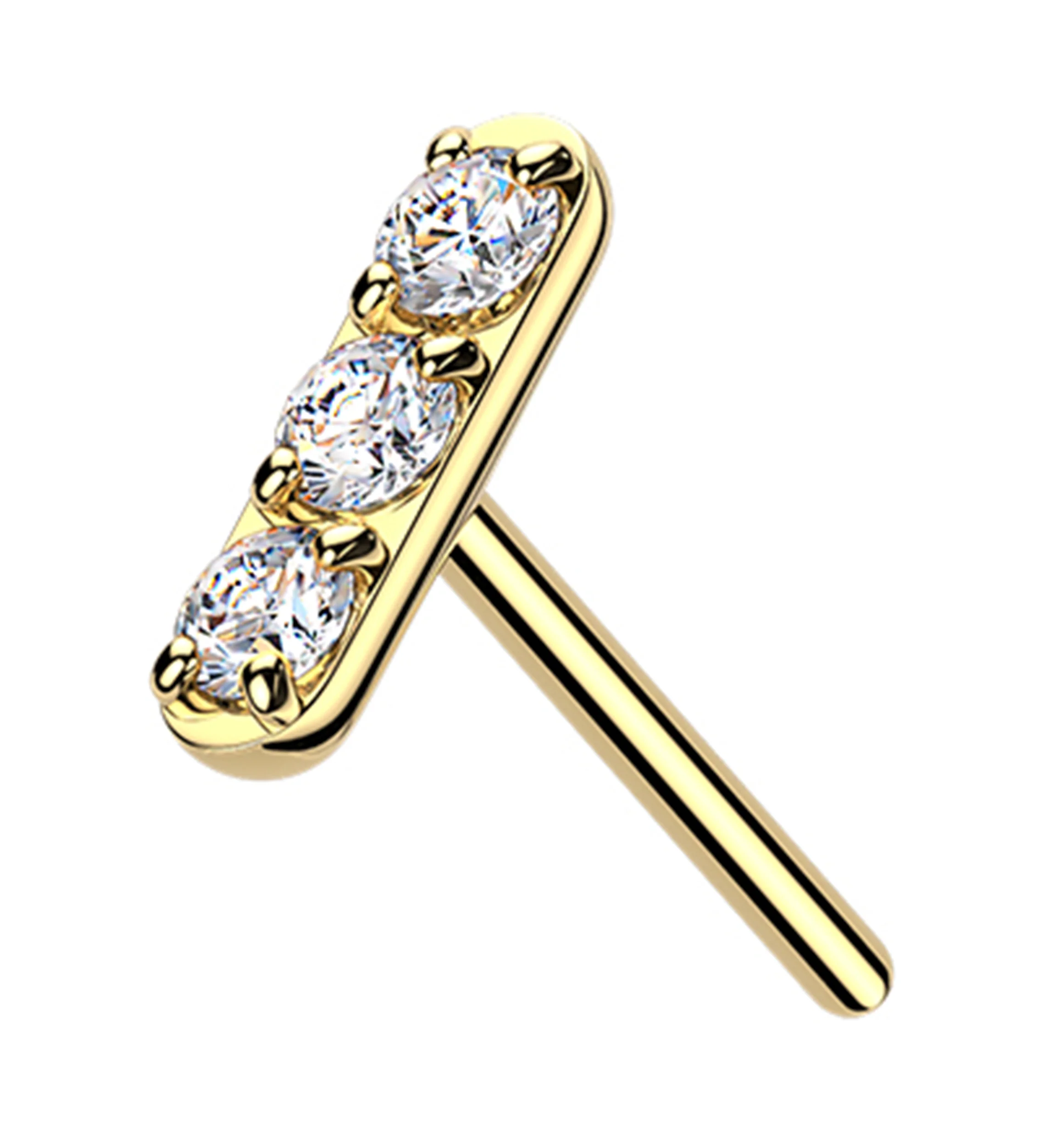 Gold PVD Mini Stacked Clear CZ Threadless Titanium Top - Mrs Treak