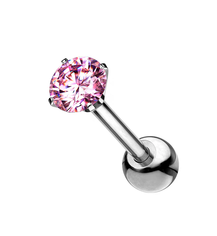 Pink CZ Titanium Cartilage Barbell - Mrs Treak