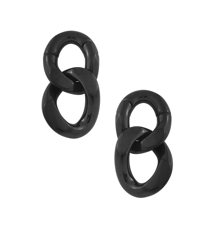 Black PVD Double Chain Link Hinged Ear Weights - Mrs Treak