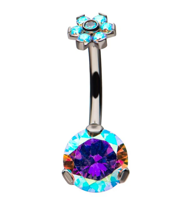 Aurora CZ Flower Top Titanium Belly Button Ring - Mrs Treak
