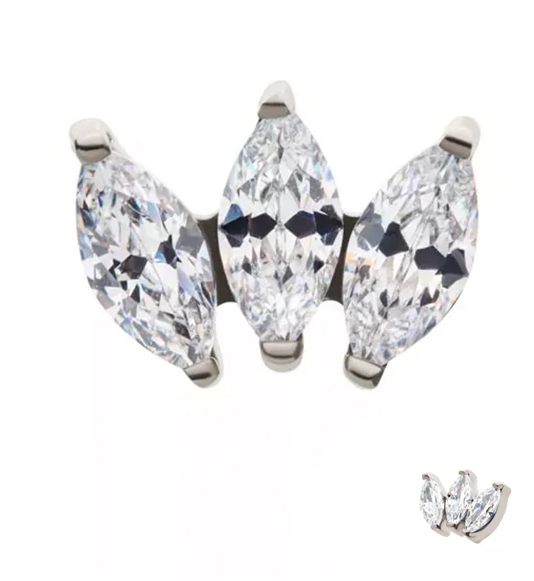 Triple Empress CZ Threadless Titanium Top - Mrs Treak