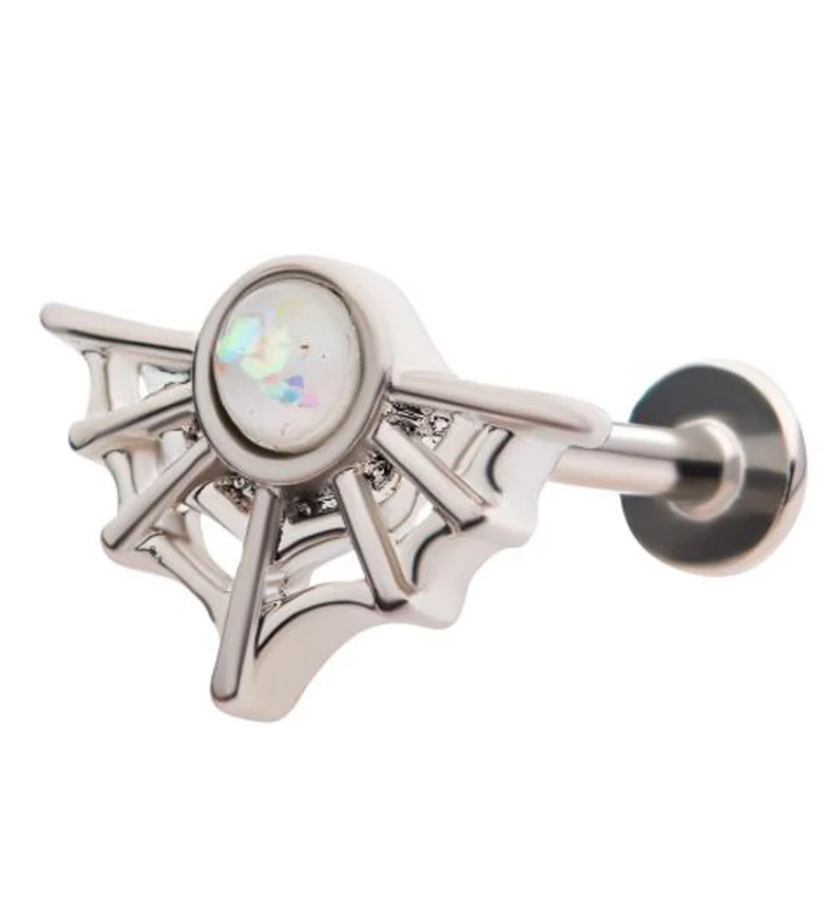 Spider Web White Opalite Flat Back Labret Post - Mrs Treak