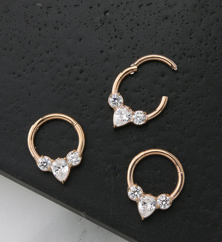 Rose Gold PVD Iota CZ Hinged Segment Ring - Mrs Treak