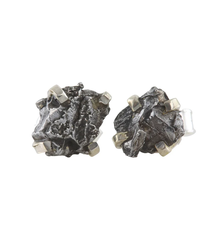 Meteorite Stone Prong Set Sterling Silver Earrings - Mrs Treak