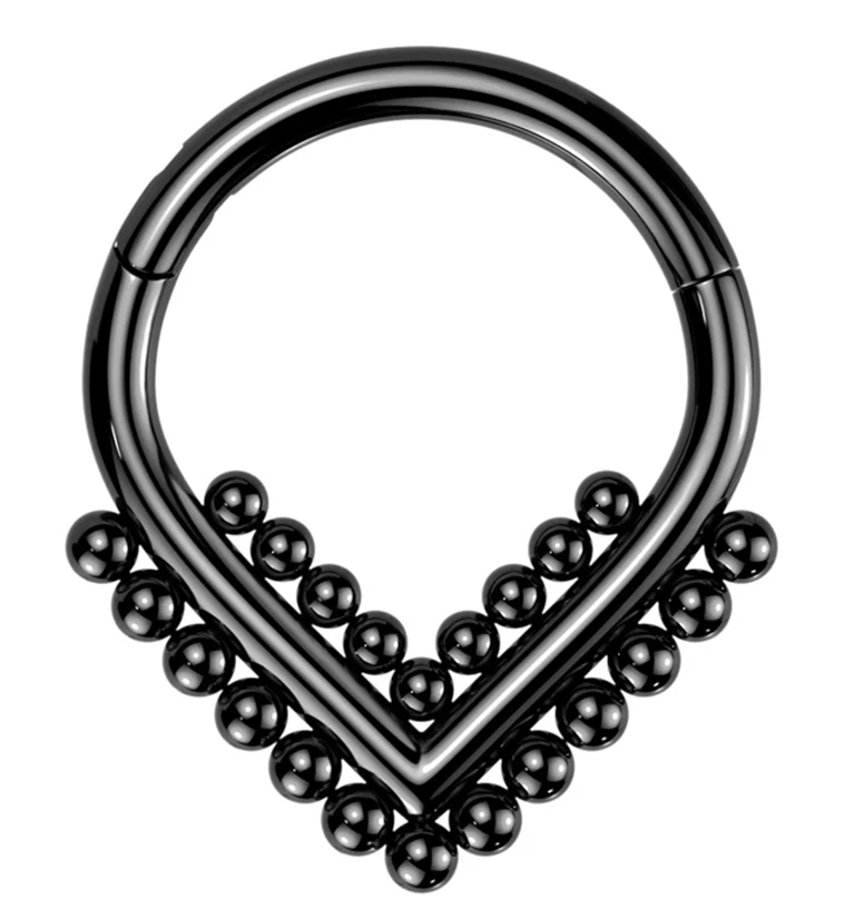 Black PVD Beaded Point Titanium Hinged Segment Ring - Mrs Treak